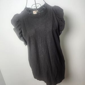 Nation LTD Ouellette Ruffle Sleeve Top Black Pima Cotton Womens M